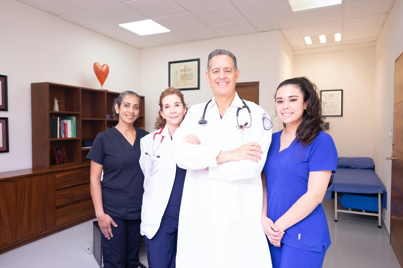 Healthcare team collaborating in a modern medical facility
