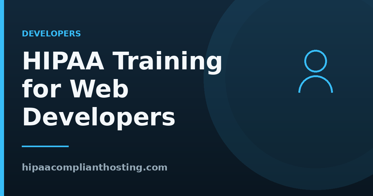 HIPAA training for web designers and developers title graphic with a person icon on a dark background.